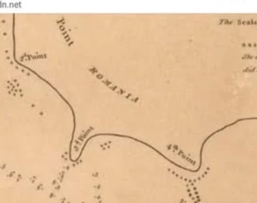 Detail of a historical chart showing Point Romania at the tip of Johor