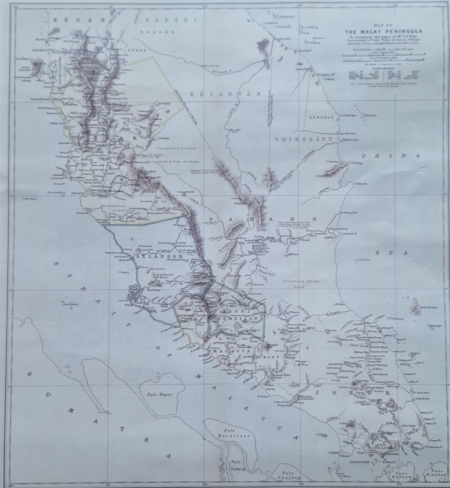 Antique map: Map of the Malay Peninsula to accompany the paper of Mr D. D. Daly, 1882